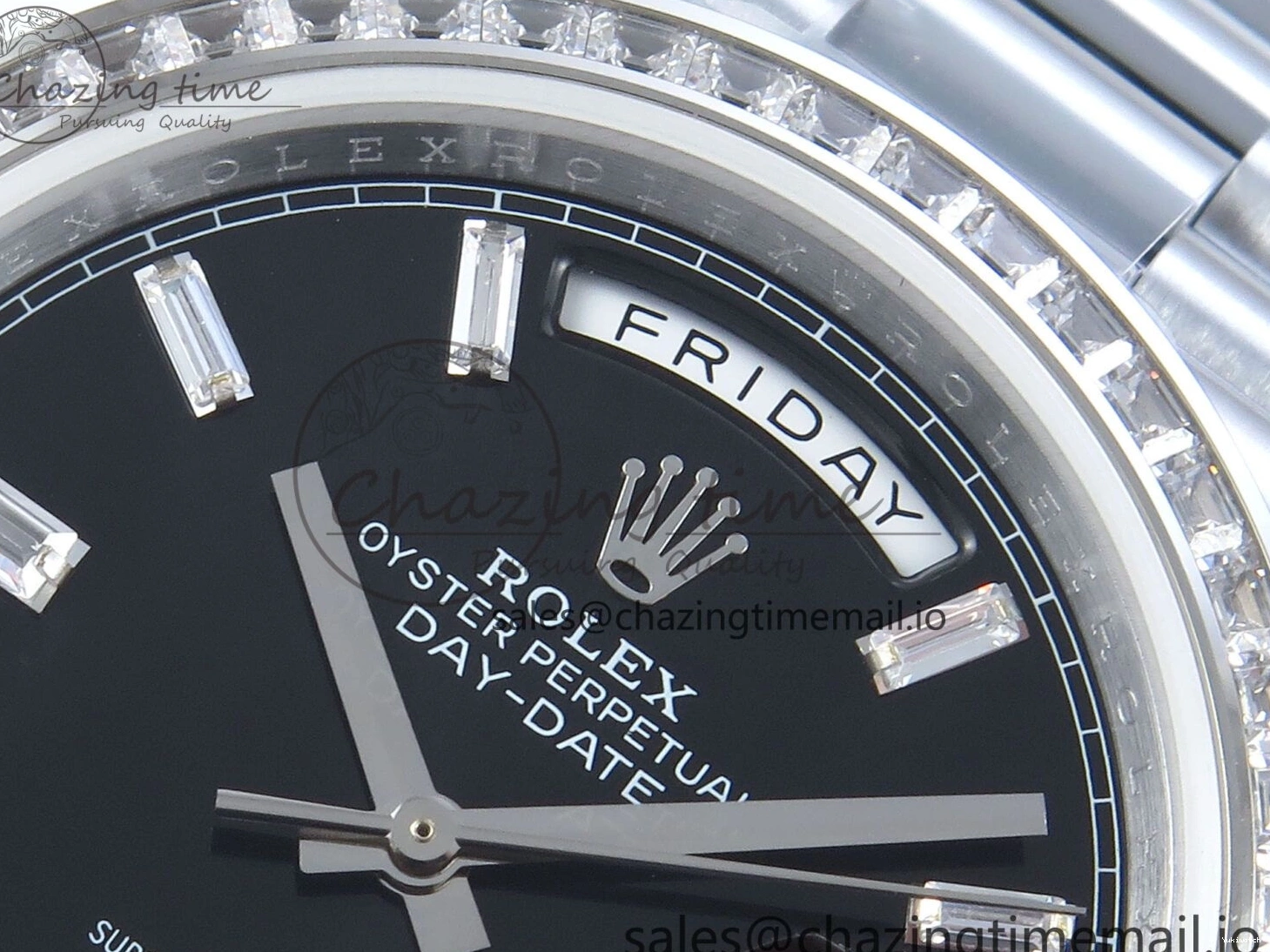 on QF 40 Edition Bracelet (Gain 1:1 DayDate Black V5 Best A2836 Crystal SS Bezel Dial Diamonds President Weight) 0315